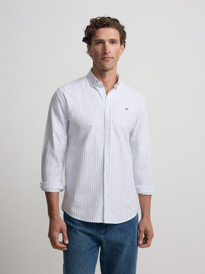Camisa sport oxford risca média verde claro