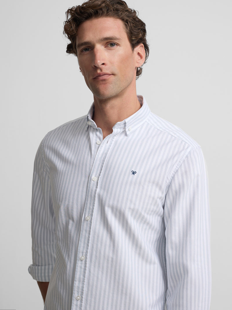 Camisa sport oxford risca média verde claro
