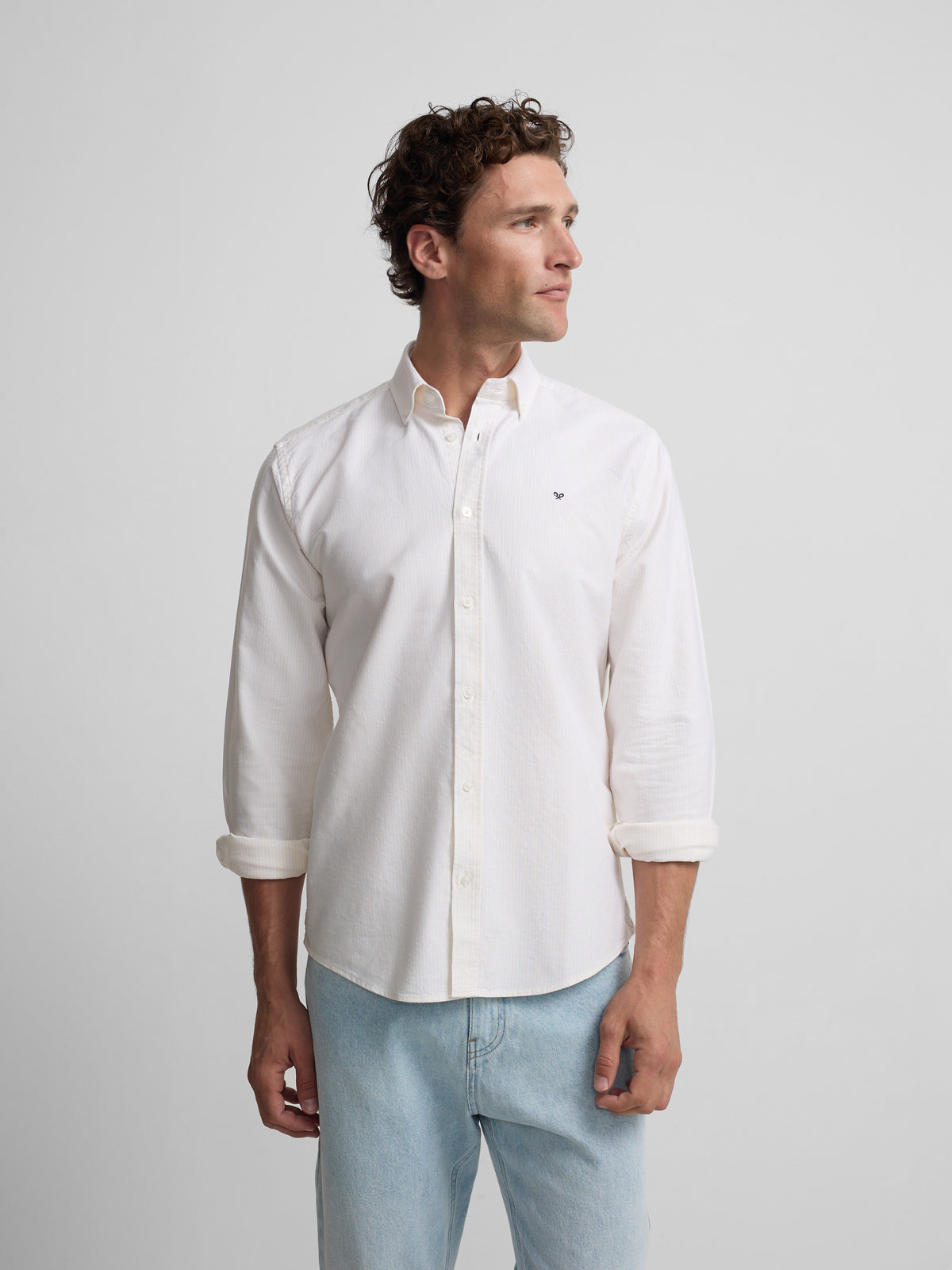 Camisa sport oxford riscas amarela