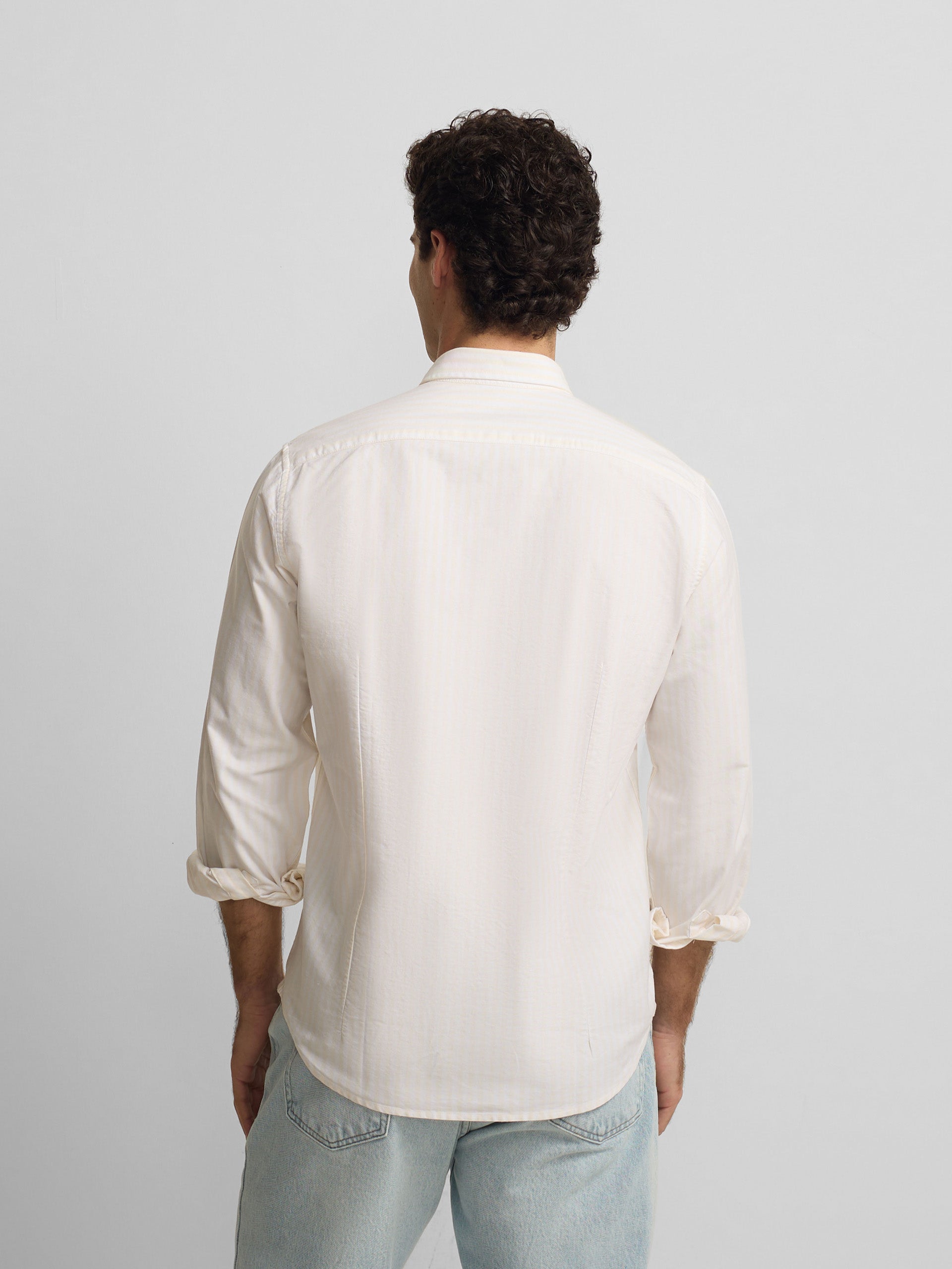 Camisa sport oxford risca média amarela