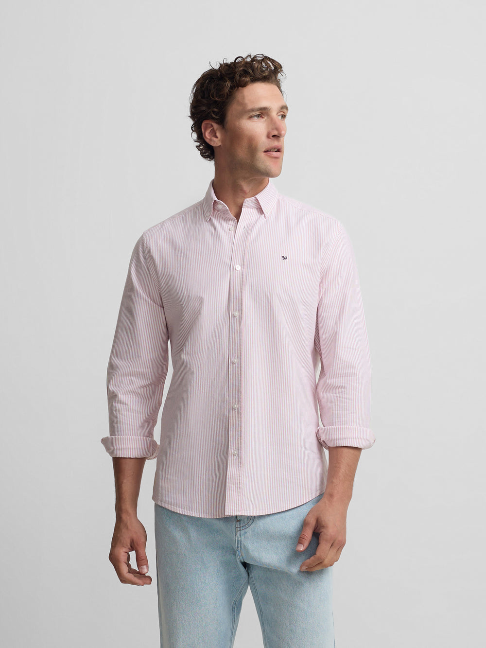 Camisa sport oxford riscas coral