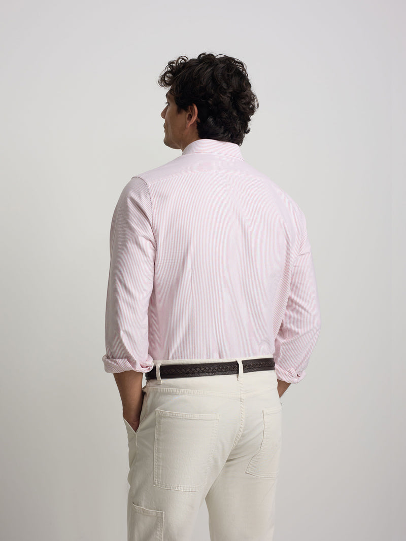 Chemise sport oxford à rayures corail