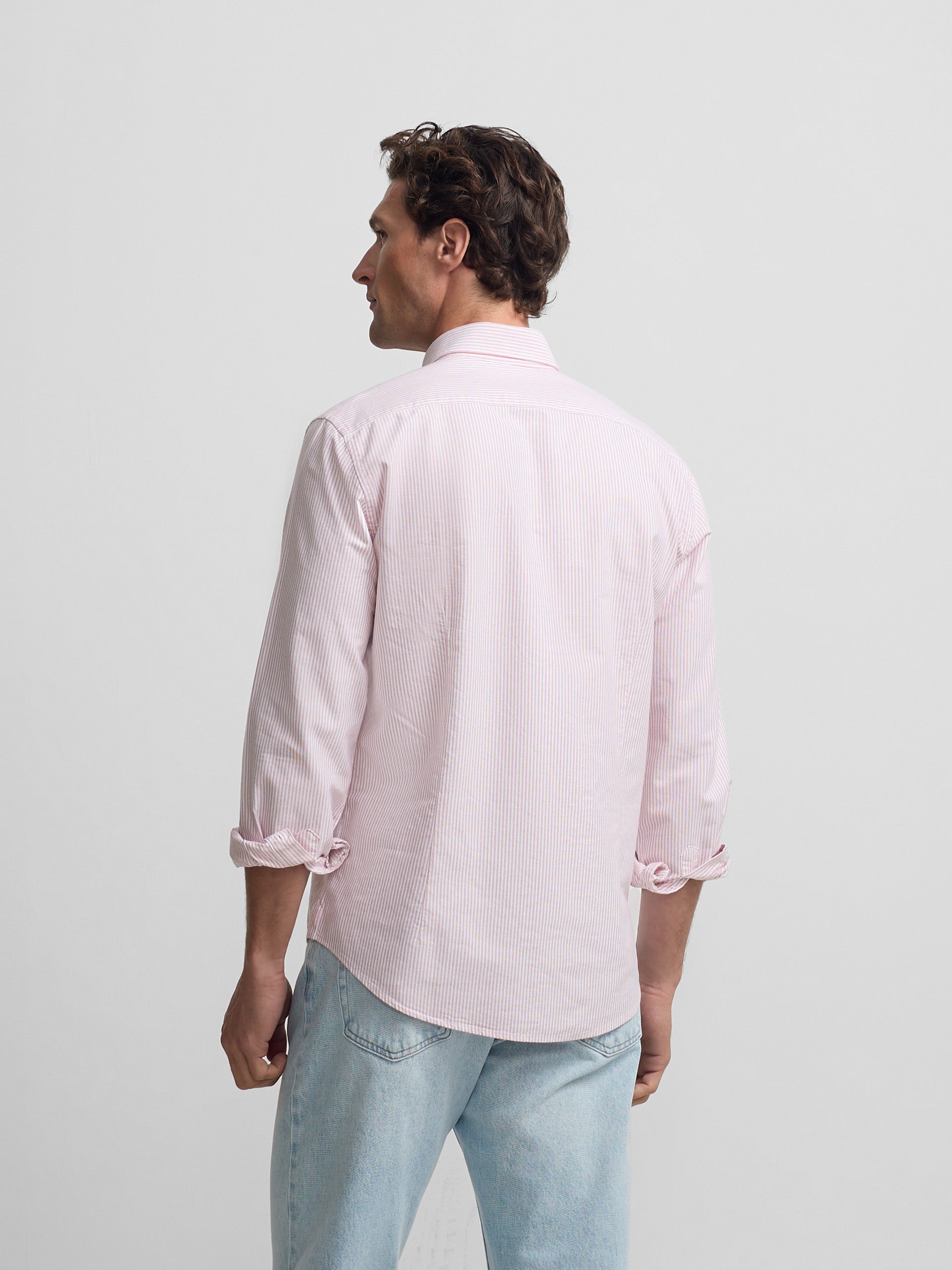 Chemise de sport Oxford à rayures corail