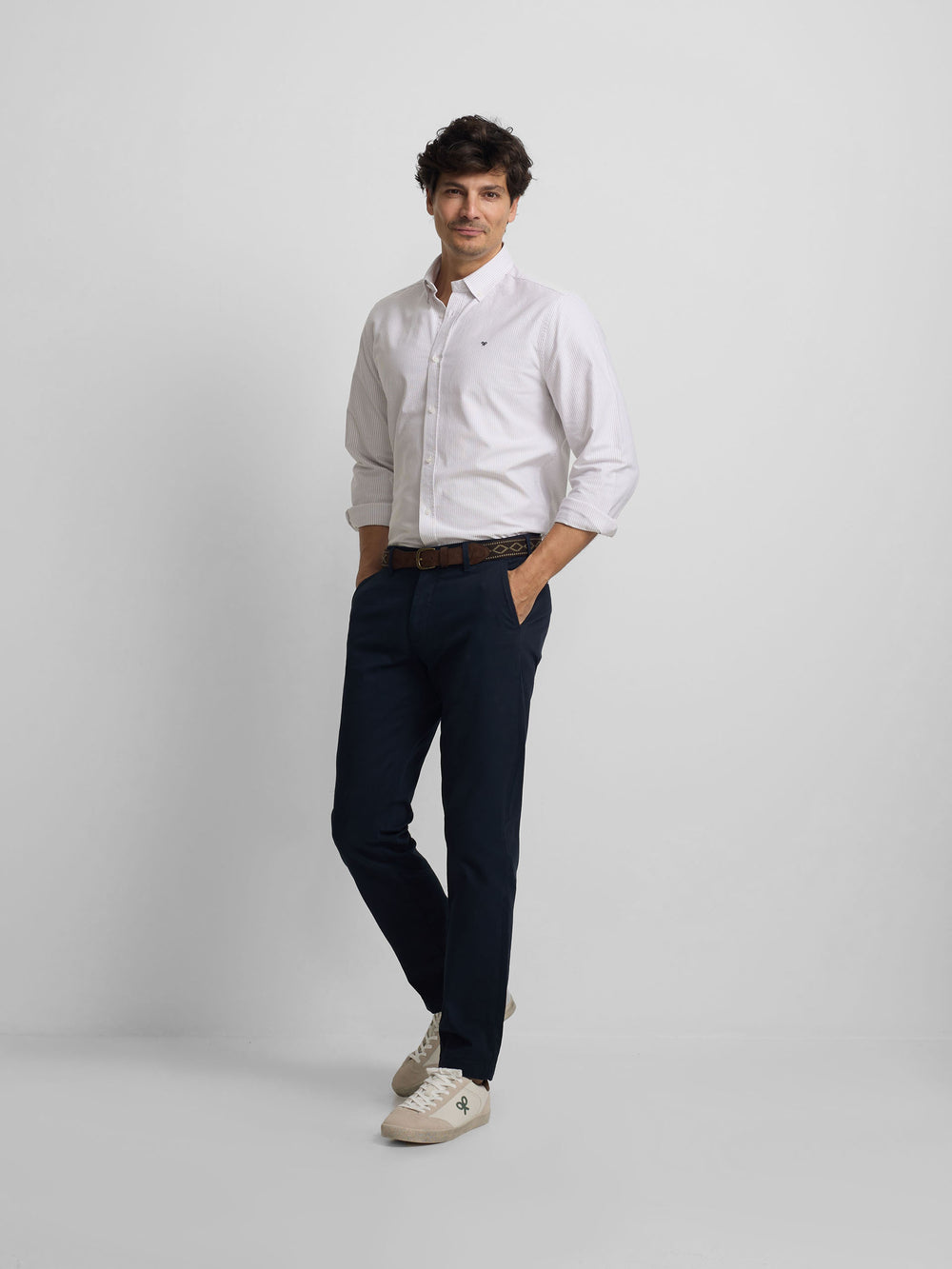 Camisa sport oxford riscas bege