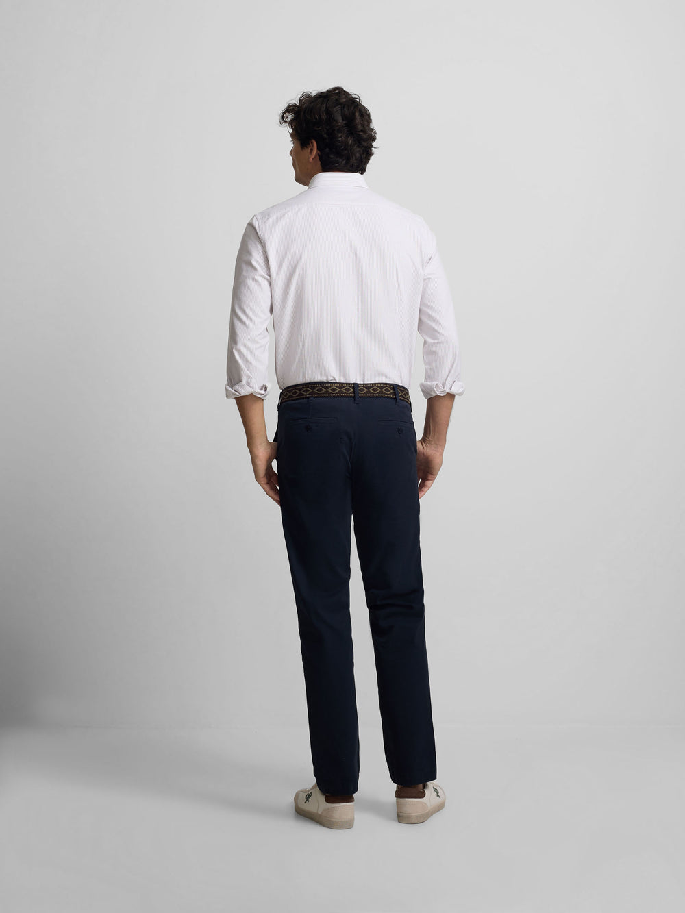 Camisa sport oxford riscas bege