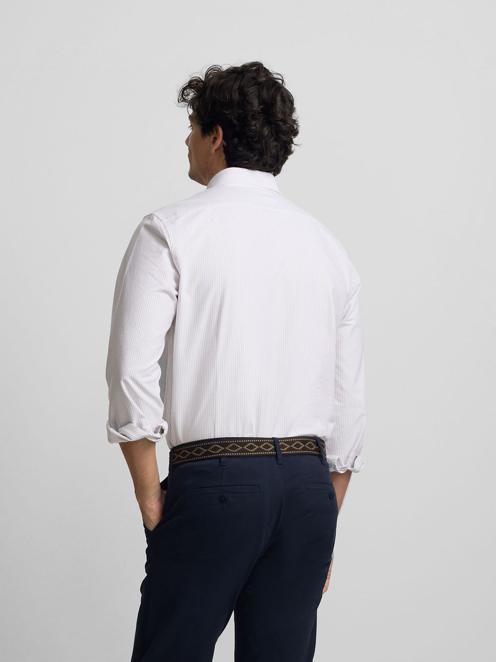 Camisa sport oxford riscas bege