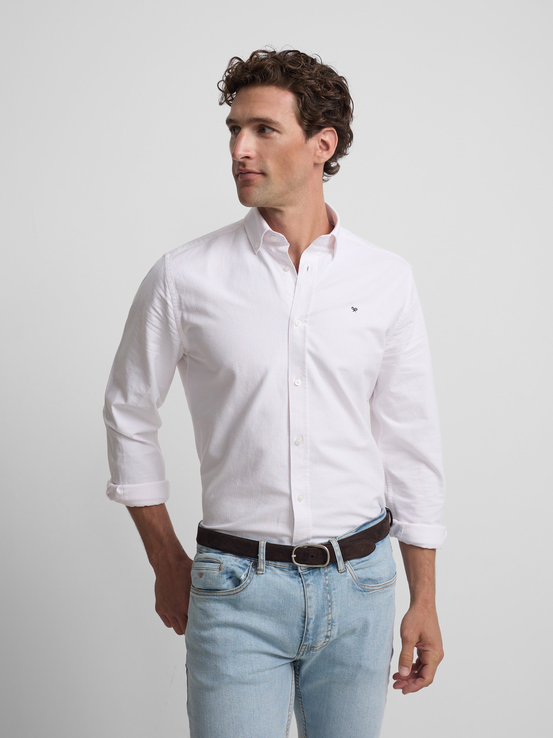 Camisa sport oxford rayas rosa