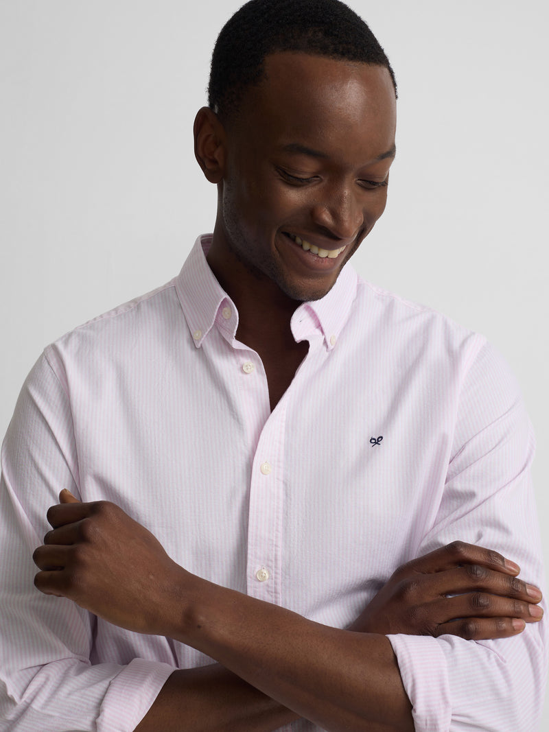 Chemise sport oxford à rayures roses
