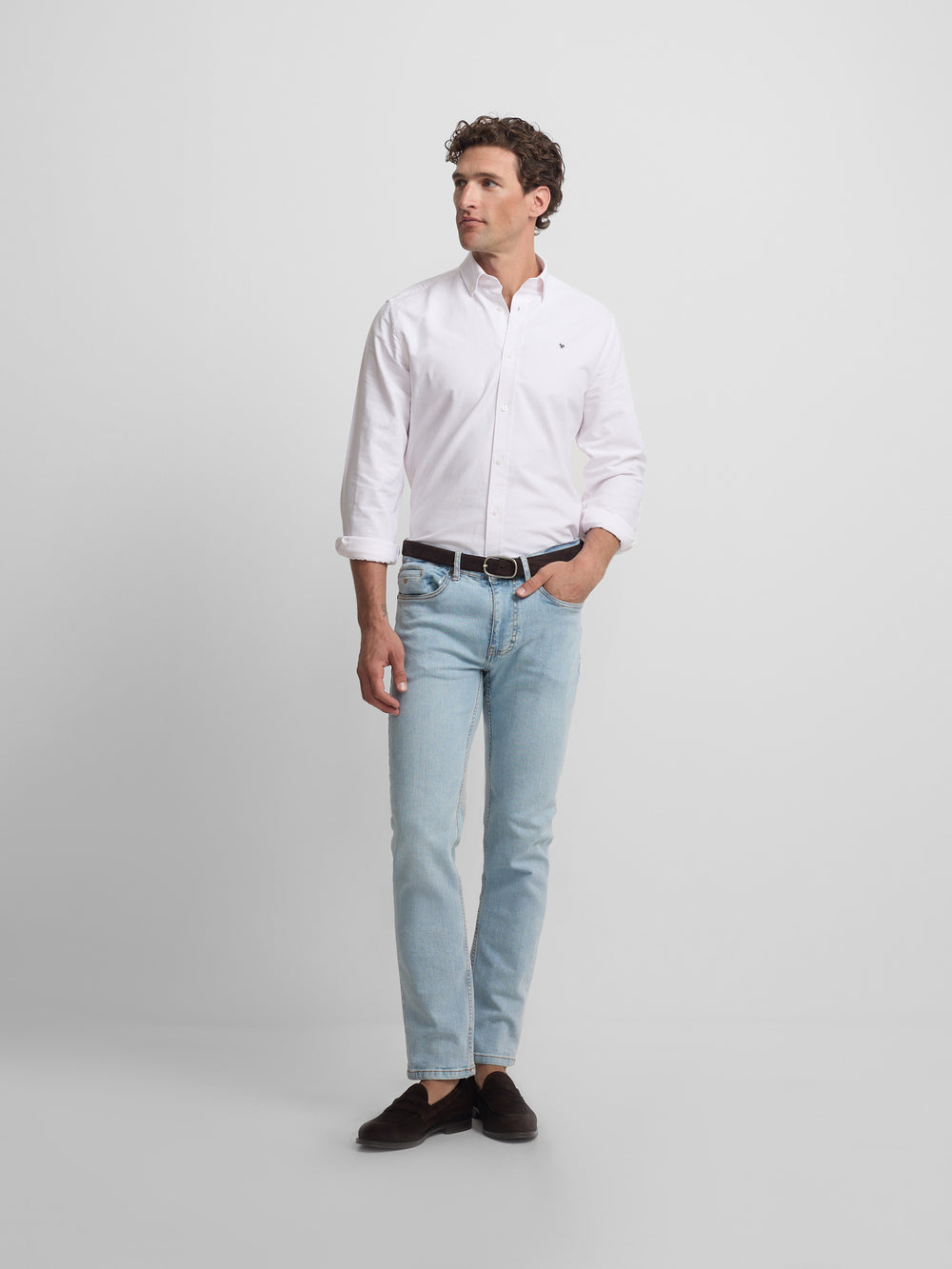 Camisa sport oxford riscas rosa