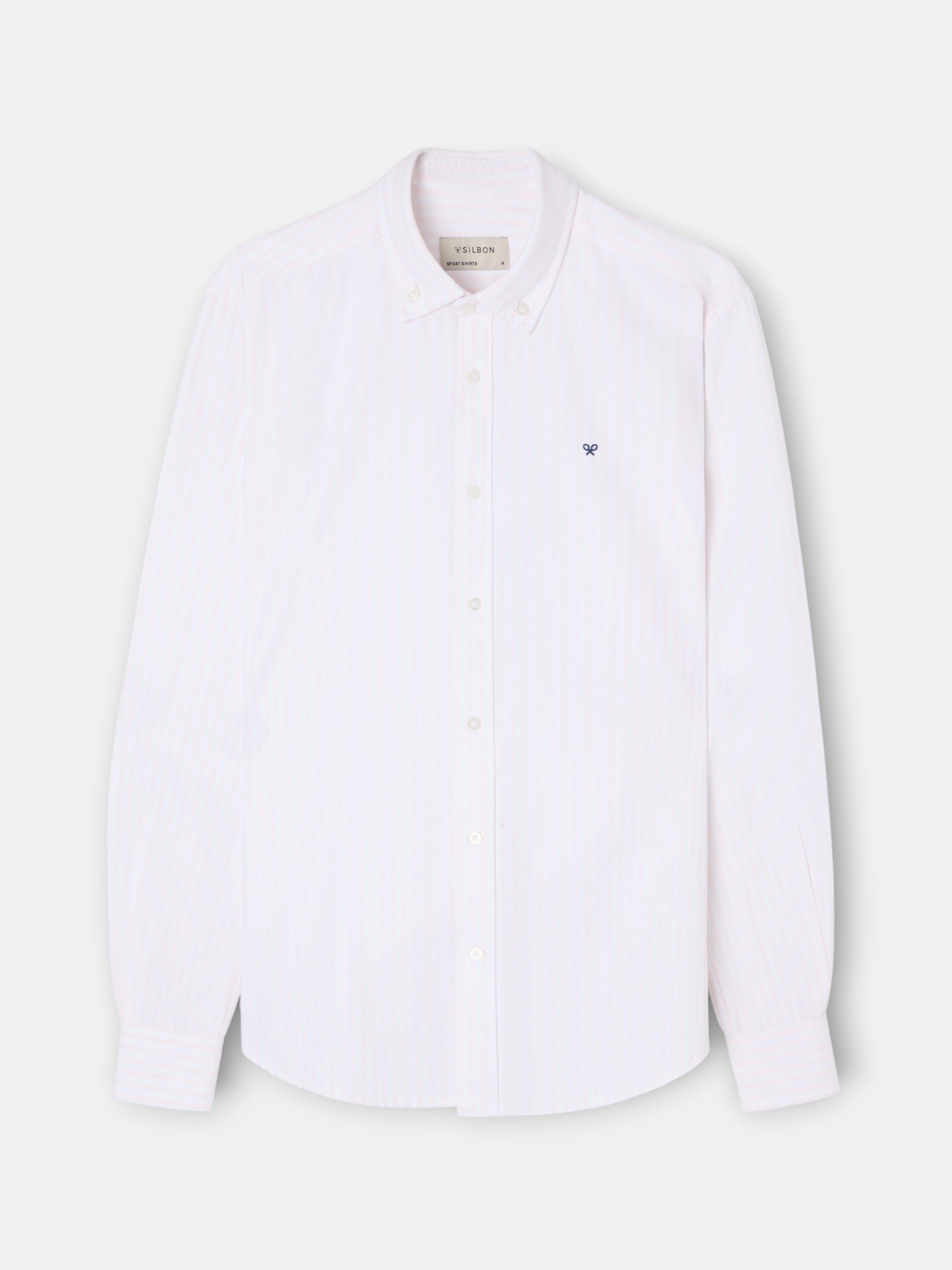 Chemise de sport Oxford rose à rayures centrales