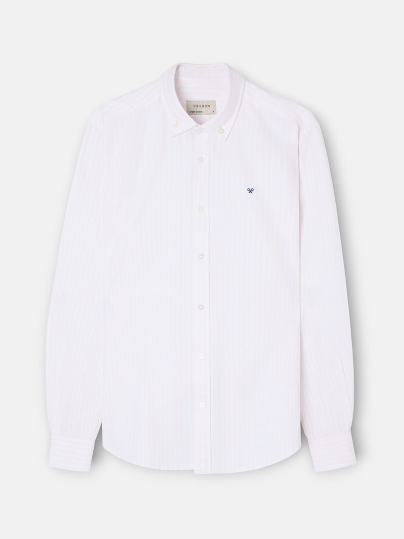Camisa sport oxford risca média rosa