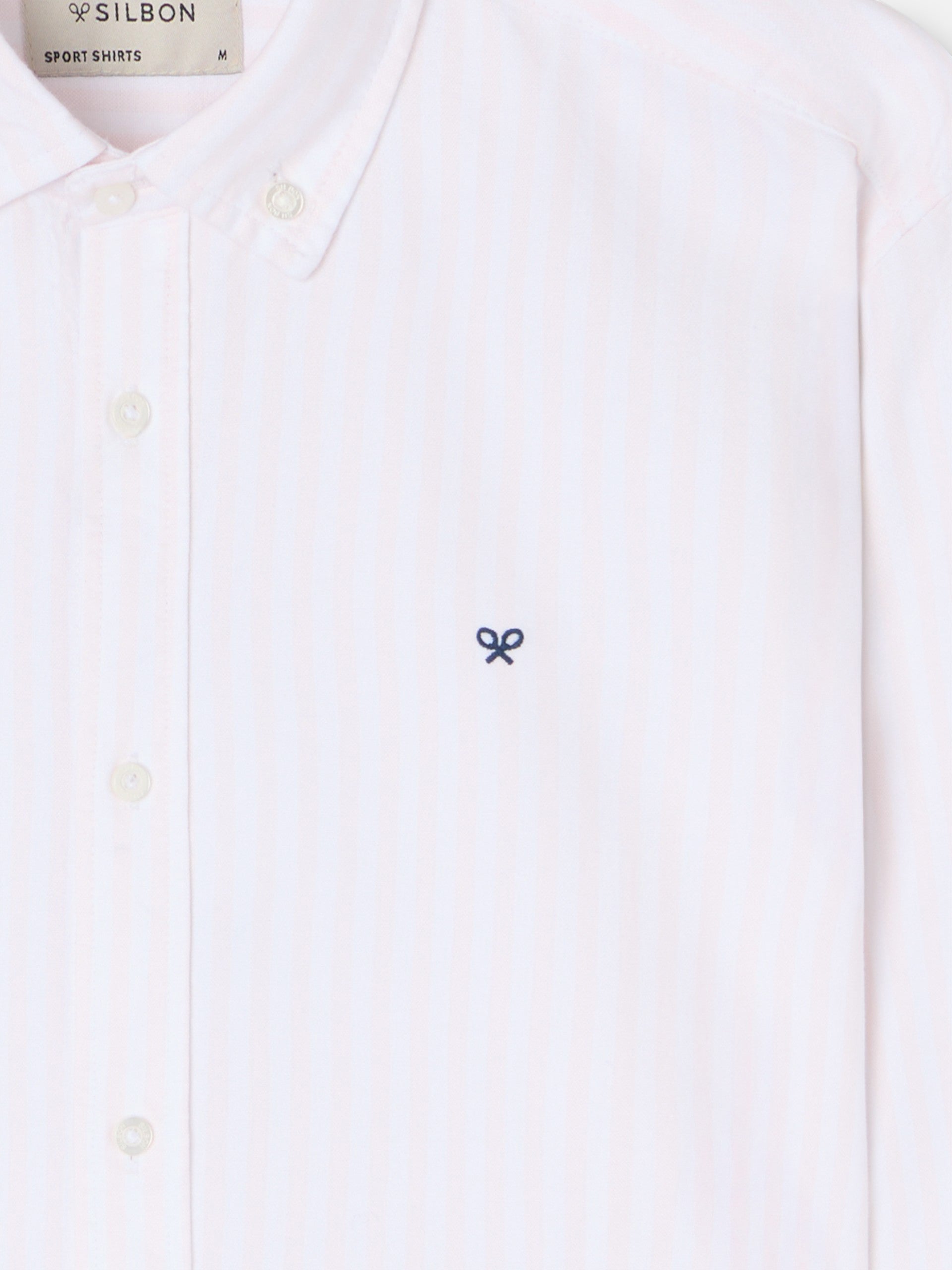 Chemise de sport Oxford rose à rayures centrales