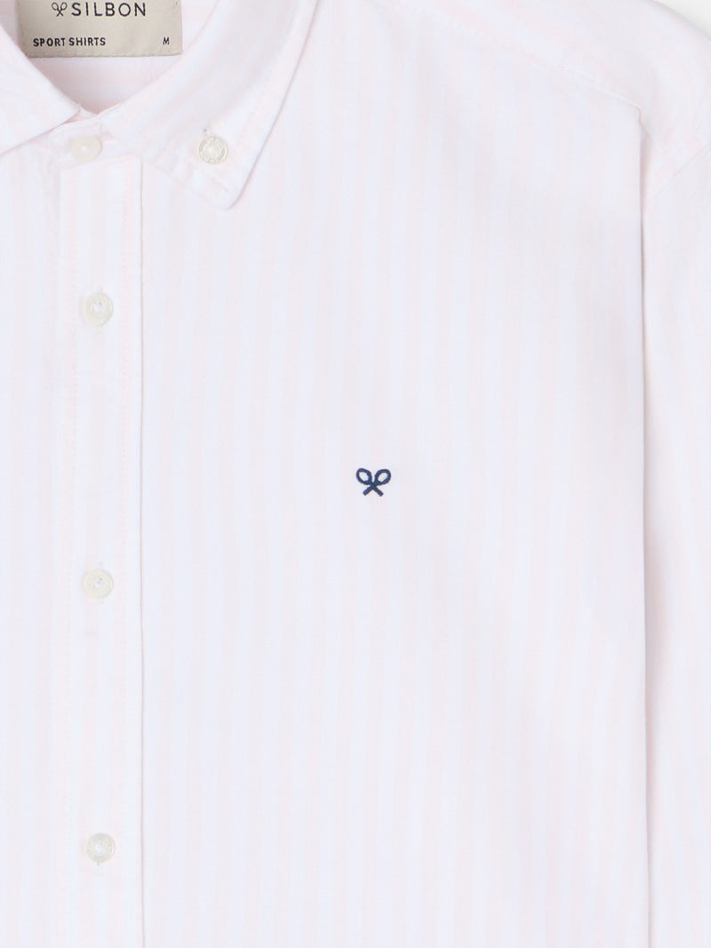 Camisa sport oxford risca média rosa