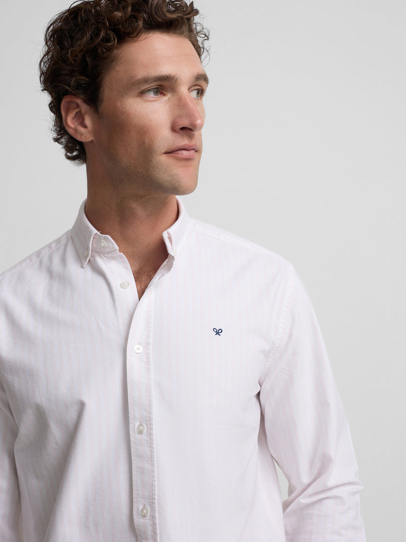 Camisa sport oxford risca média rosa