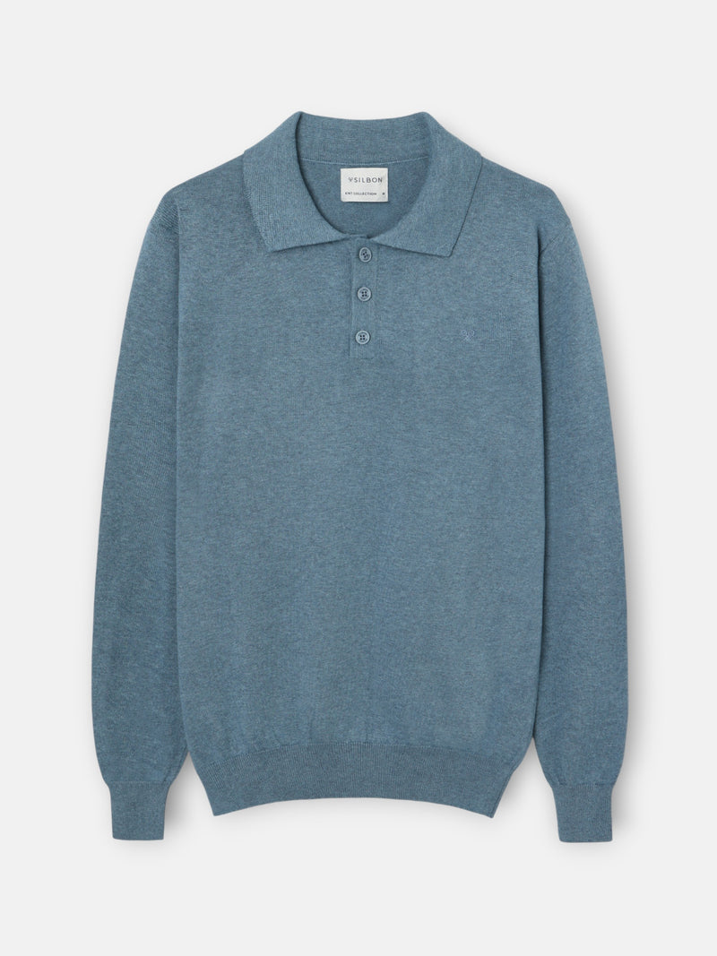 Camisola gola polo azul petróleo