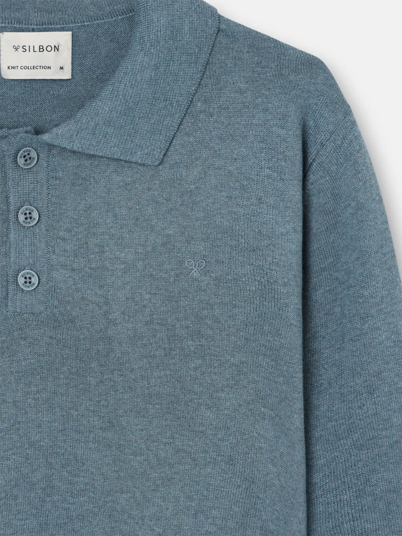 Camisola gola polo azul petróleo