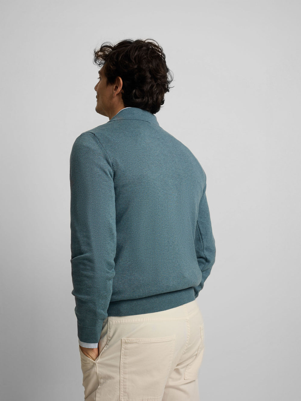 Camisola gola polo azul petróleo