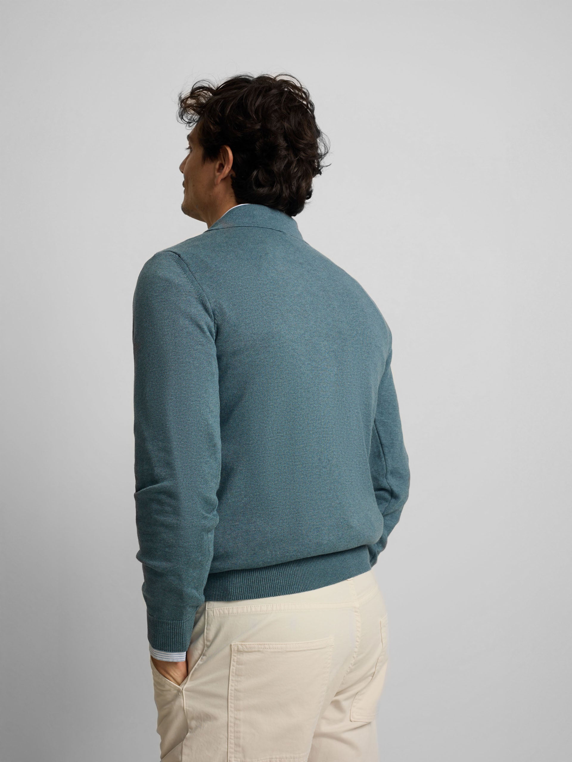 Camisola gola polo azul petróleo