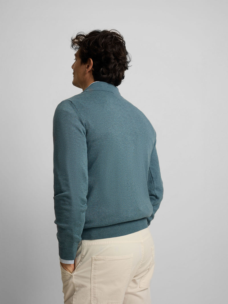 Camisola gola polo azul petróleo