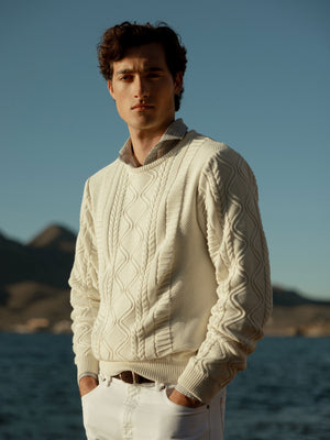 Cruise cream cable knit sweater with patch