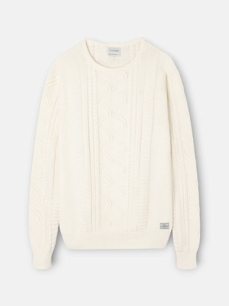 Cruise cream cable knit sweater with patch