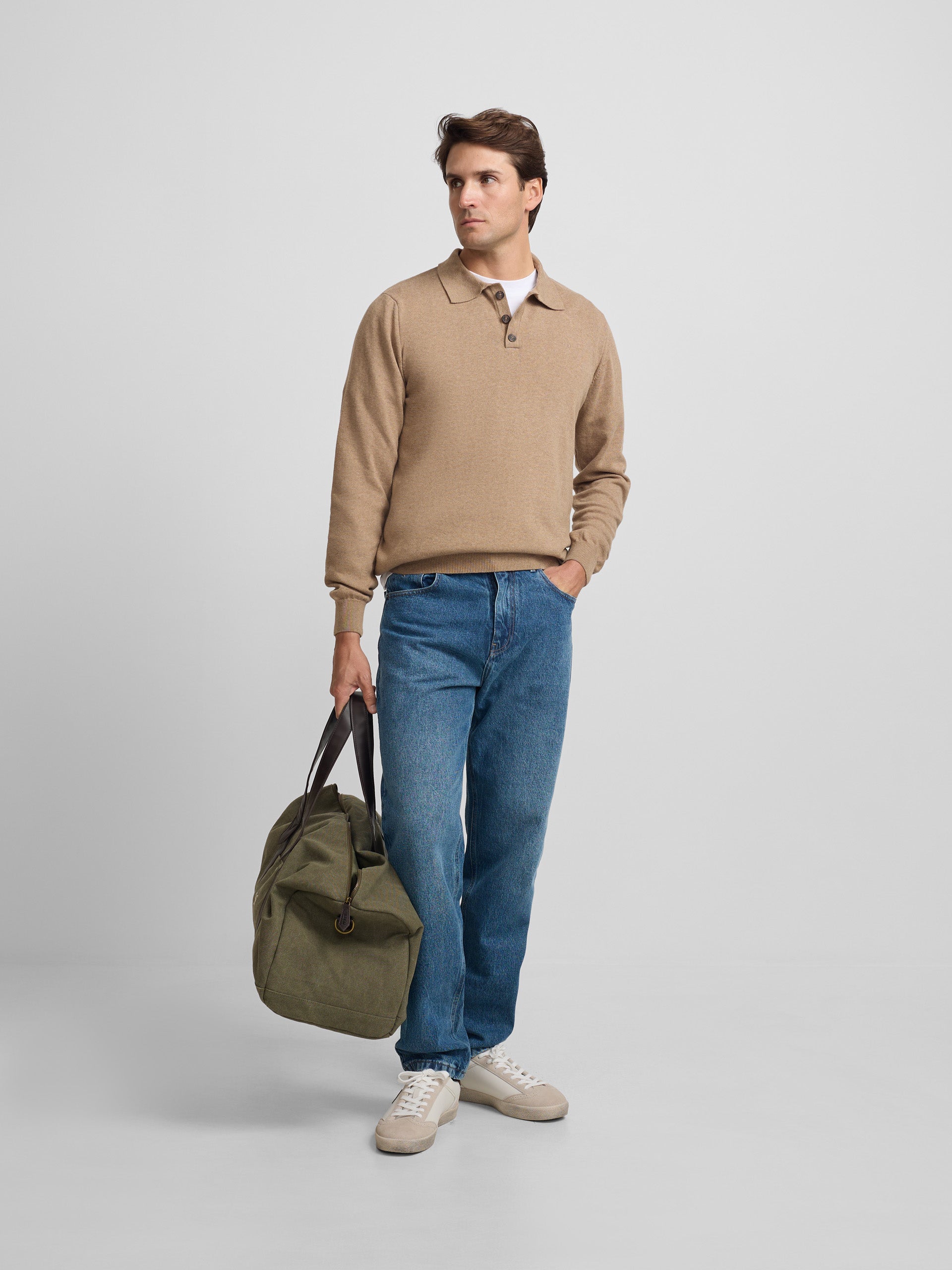 Jersey cuello polo beige claro