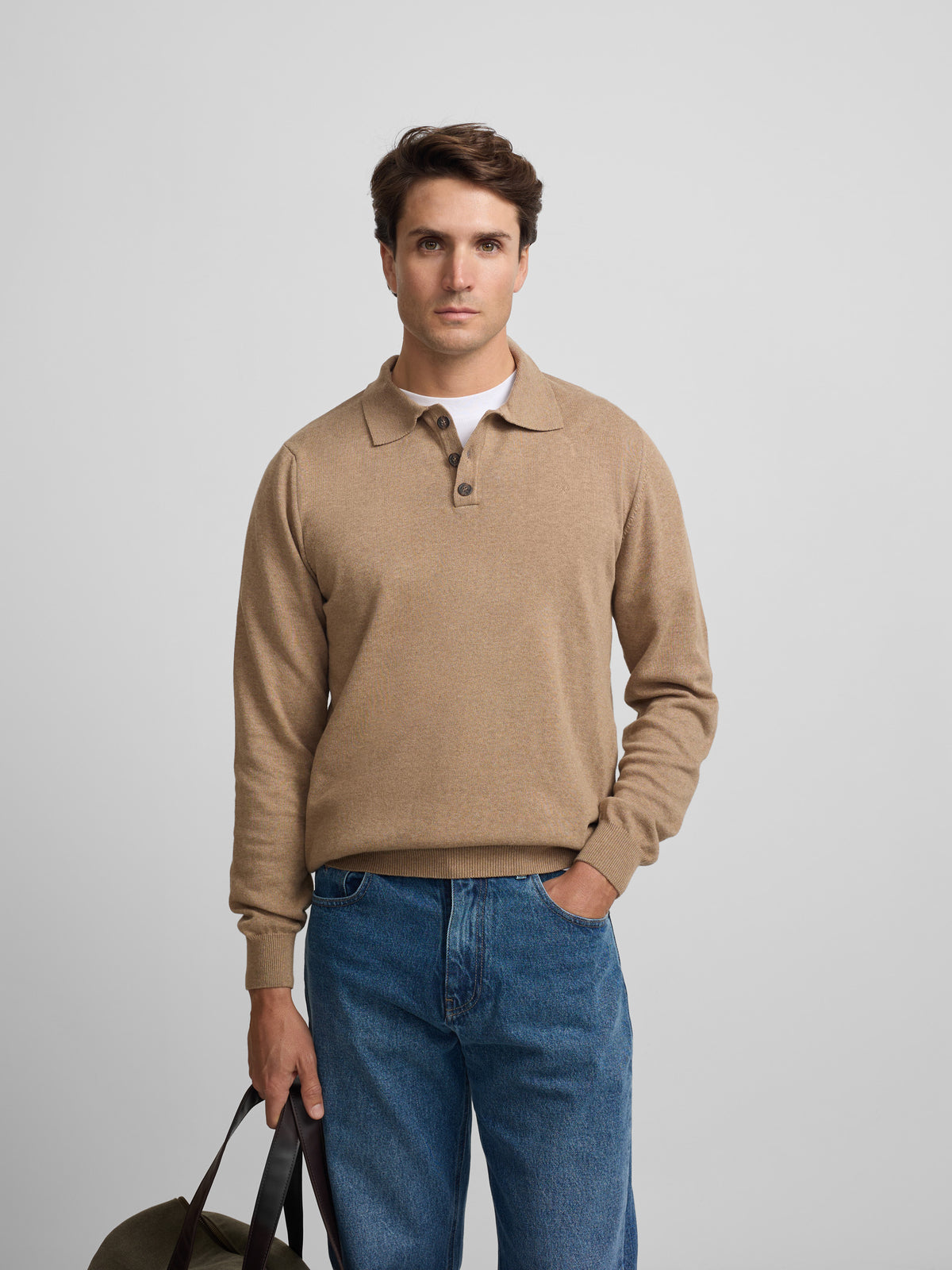 Camisola gola polo bege claro