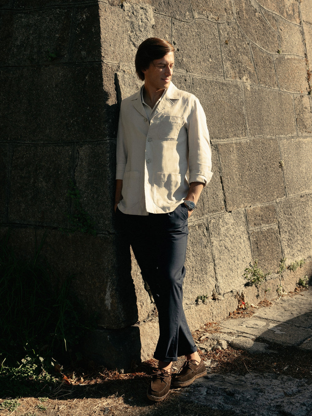 Pantalon chino sport à pinces bleu marine