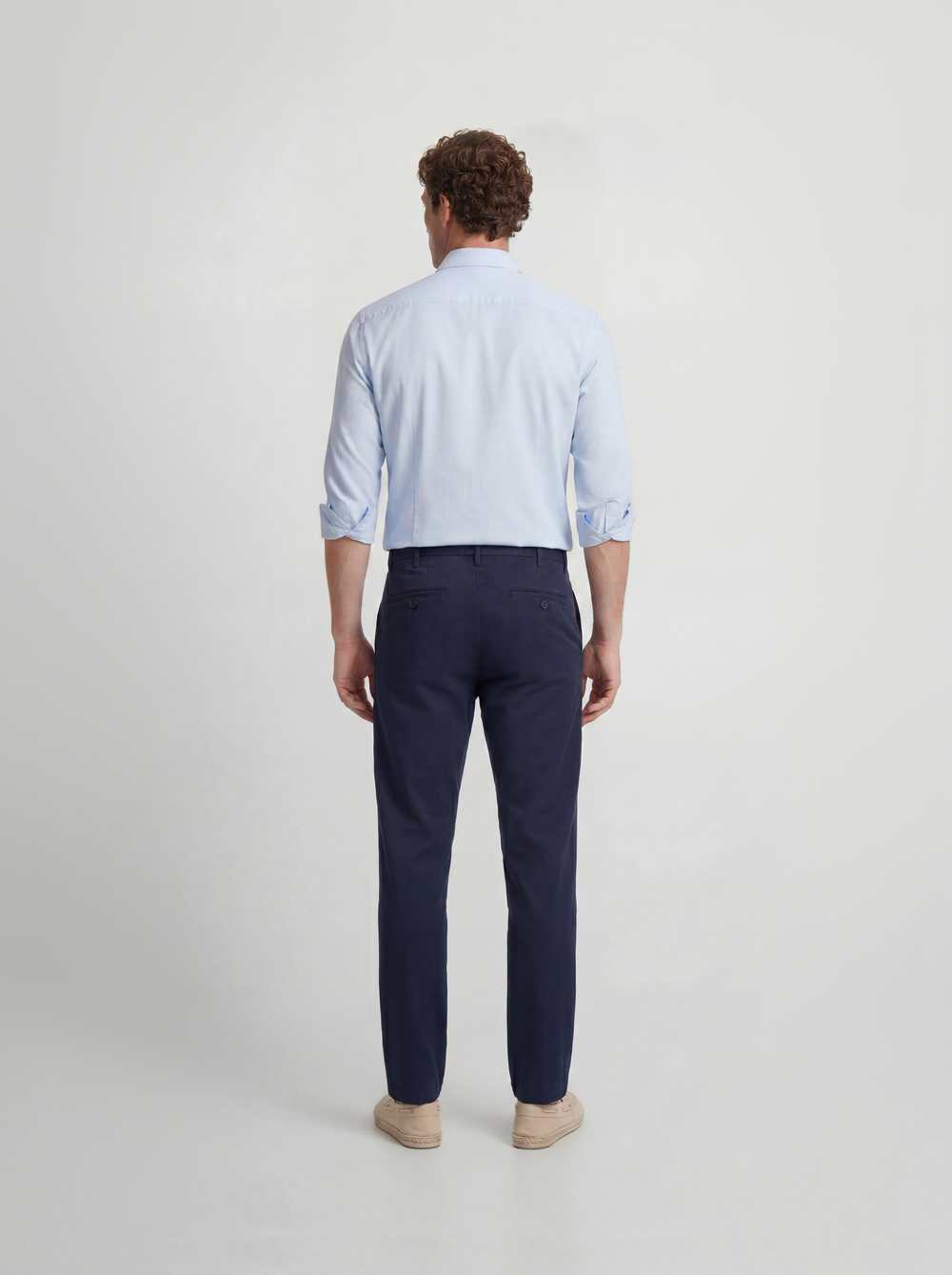 Navy blue pleated sport chino trousers
