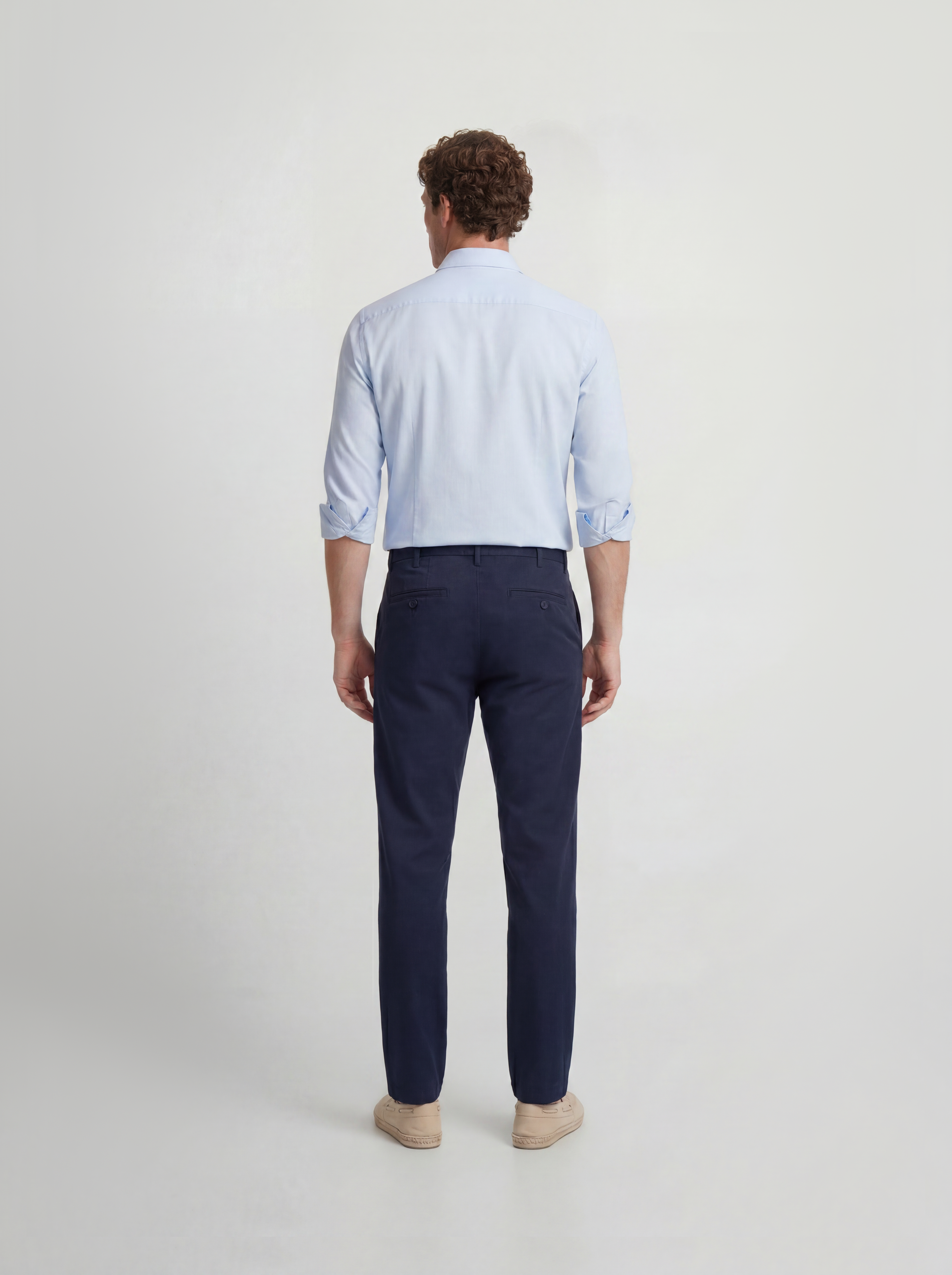 Navy blue pleated sport chino trousers