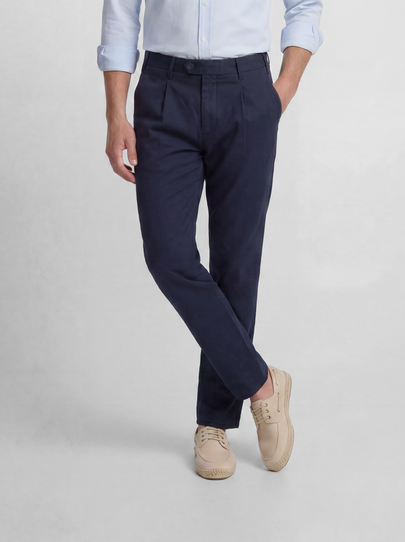 Pantalon chino sport à pinces bleu marine