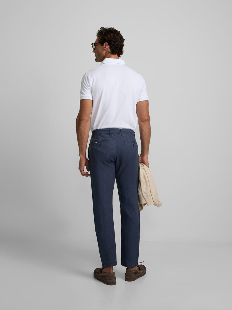 Indigo blue linen sport chino trousers