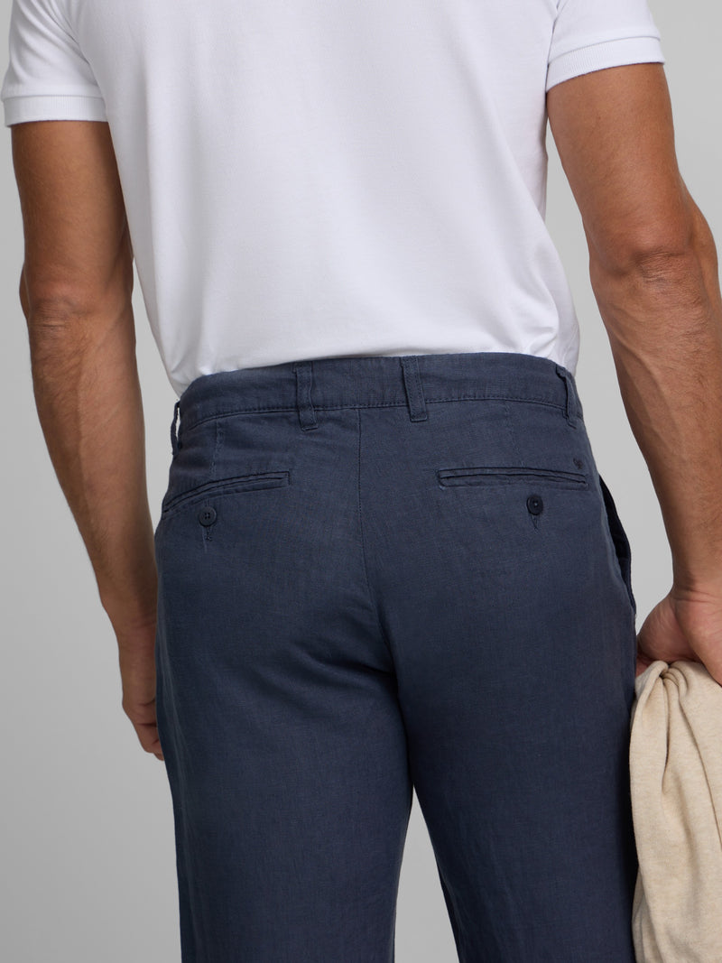 Indigo blue linen sport chino trousers
