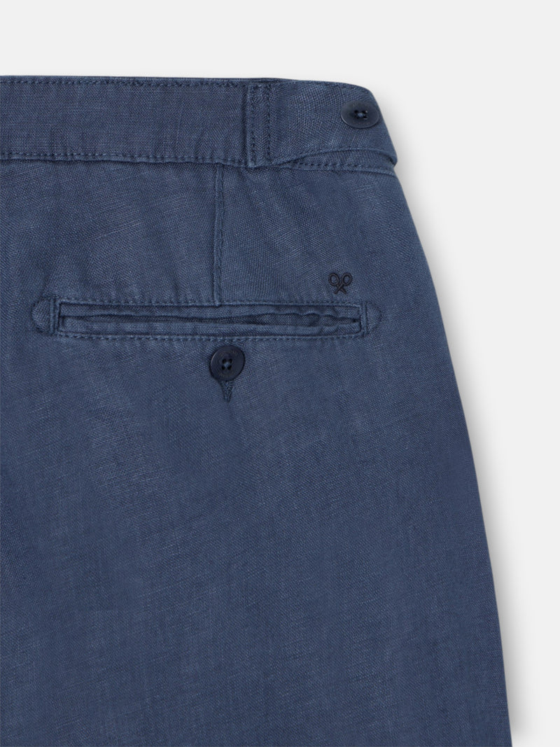 Pantalon de sport à pinces en lin bleu indigo