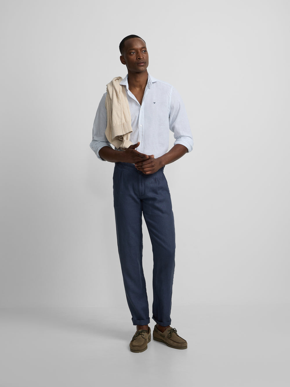 Pantalon de sport à pinces en lin bleu indigo