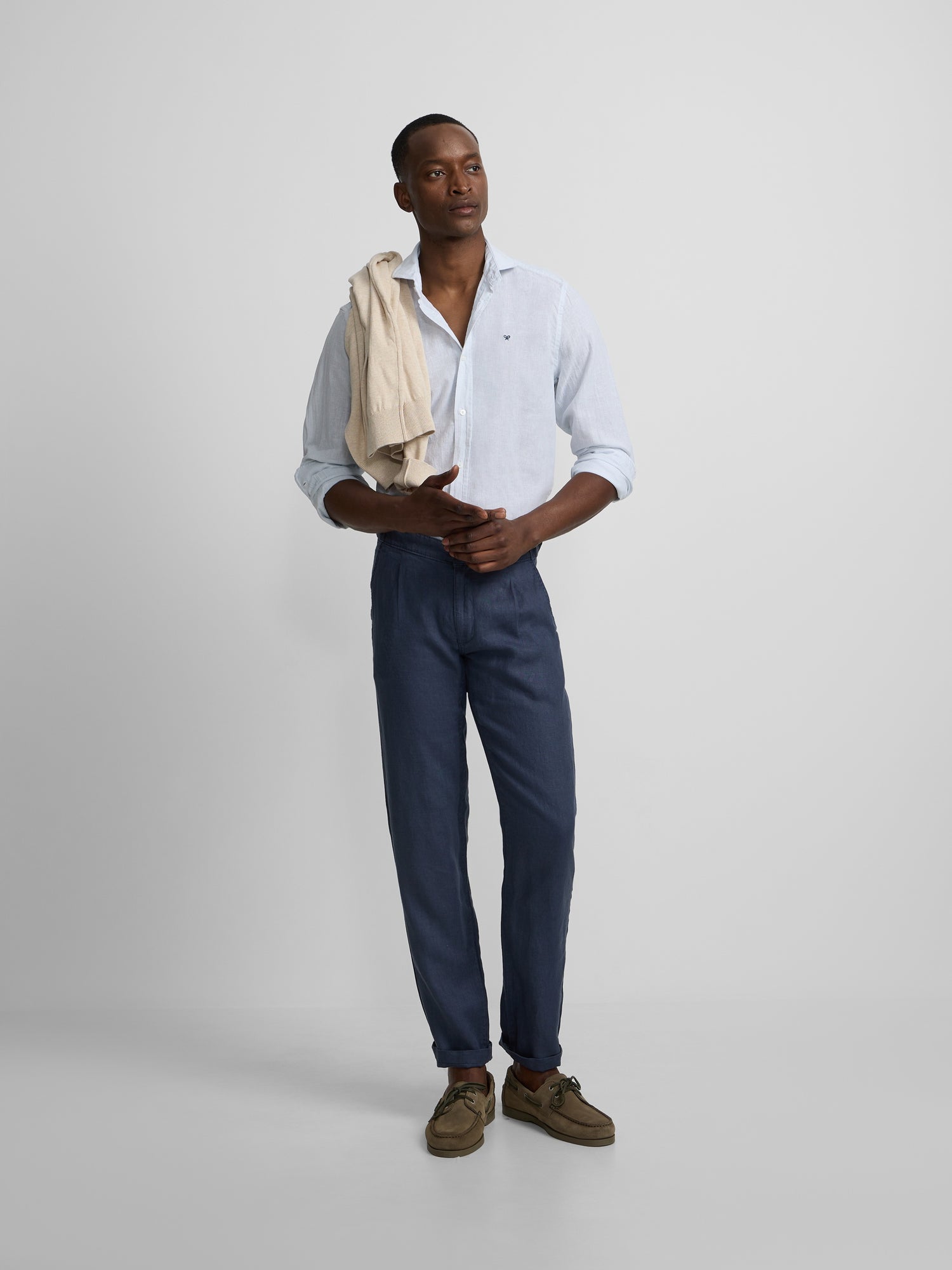 Pantalon de sport à pinces en lin bleu indigo