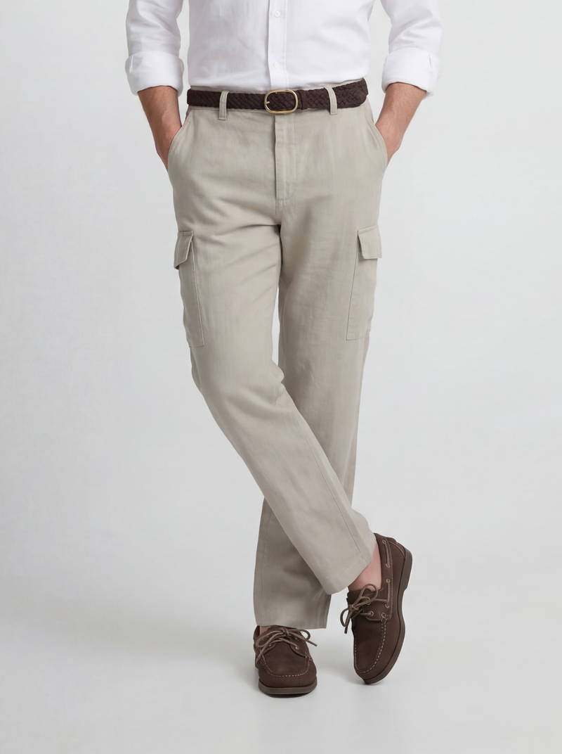 Pantalon cargo sport en lin vert moyen