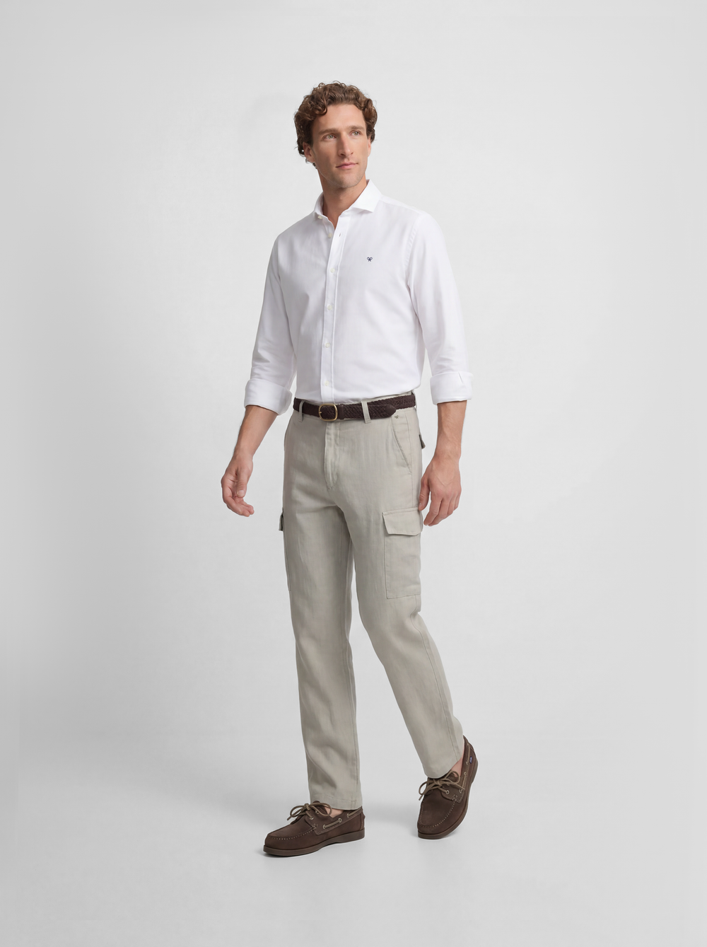 Medium green linen cargo sport trousers