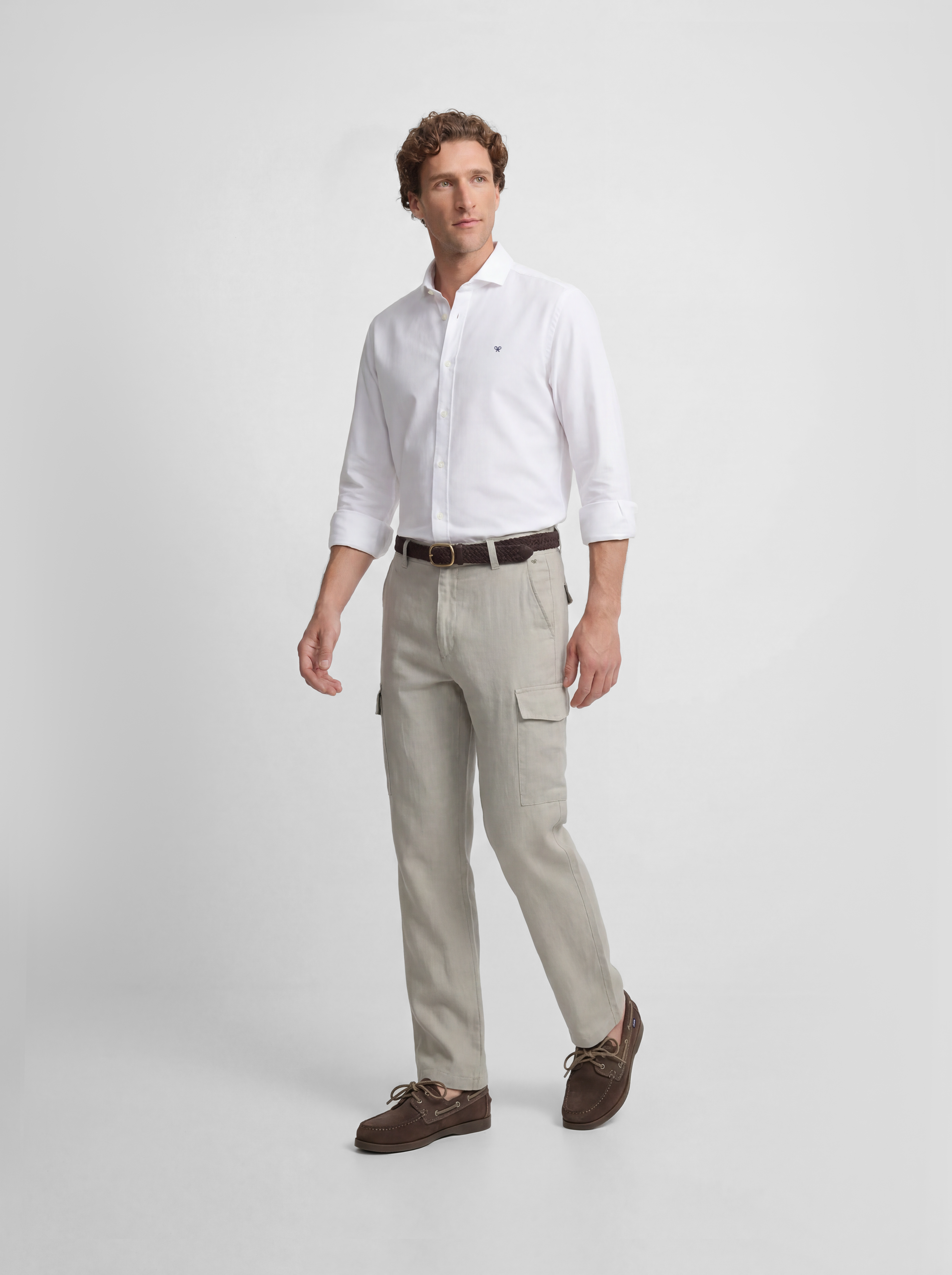 Medium green linen cargo sport trousers