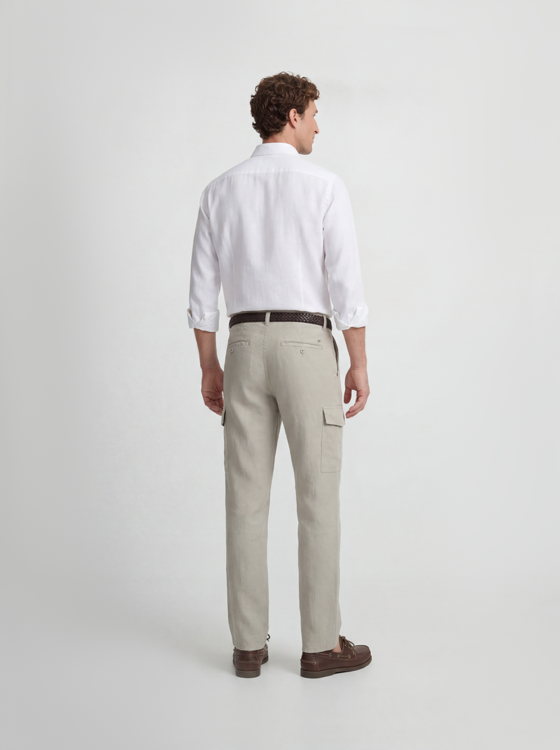 Pantalon cargo sport en lin vert moyen