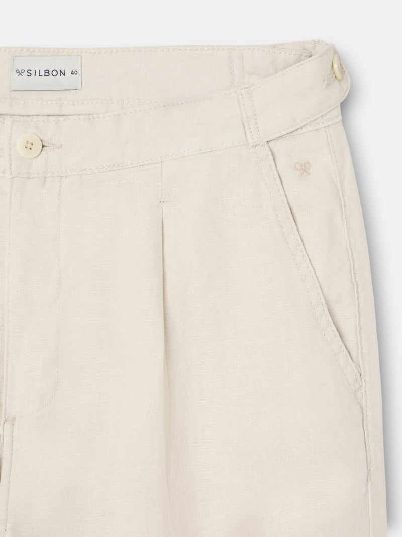 Pantalon sport pinza lino beige