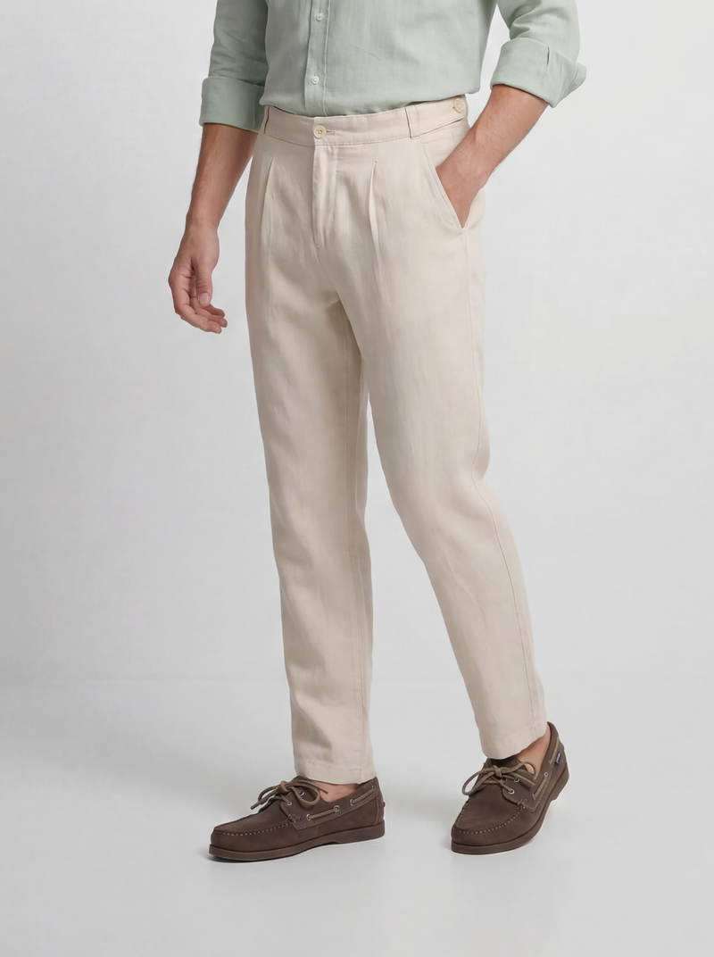 Pantalon sport pinza lino beige