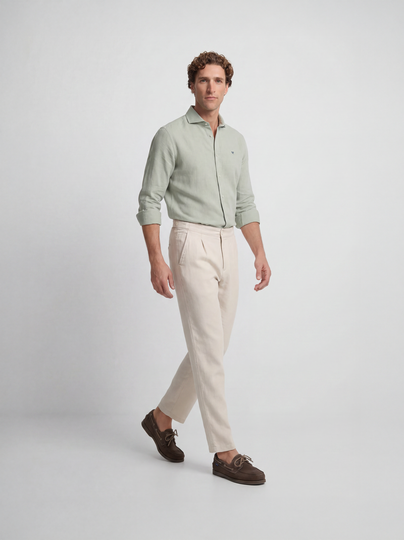 Pantalon sport pinza lino beige