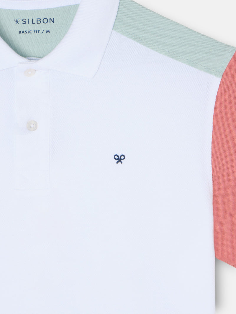 Polo de manga curta com debrum multicolor branco