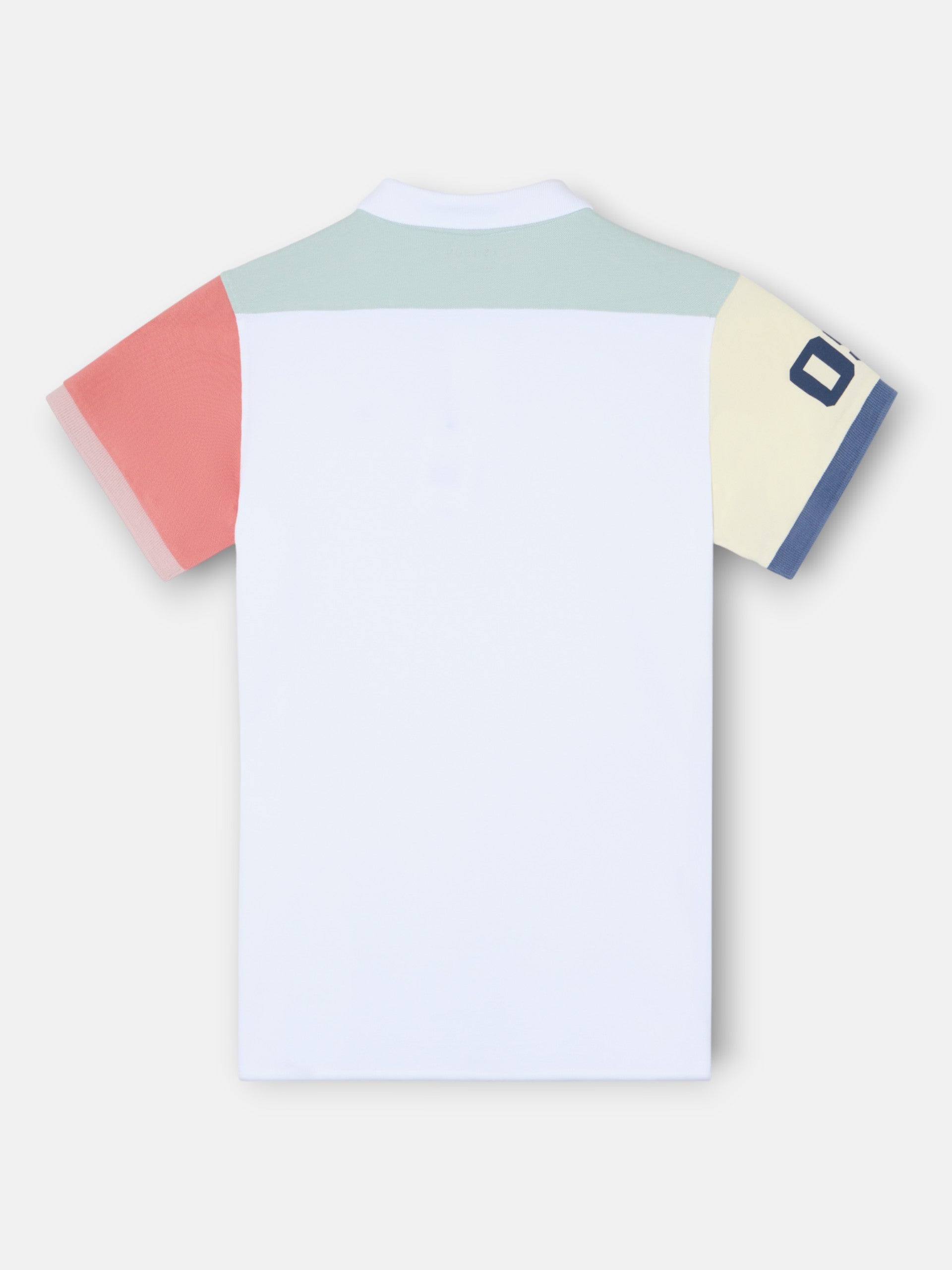 Short-sleeved polo shirt with white multicolored trim