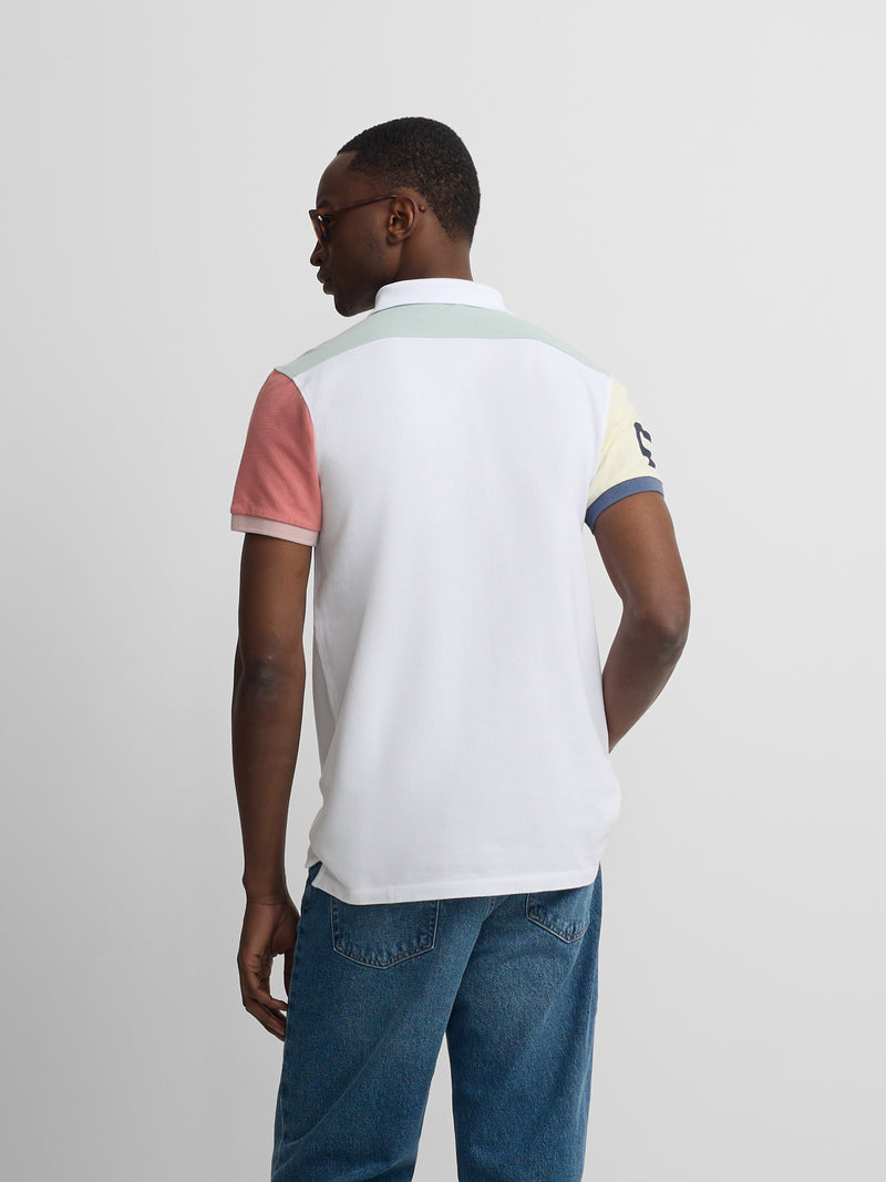 Polo de manga curta com debrum multicolor branco