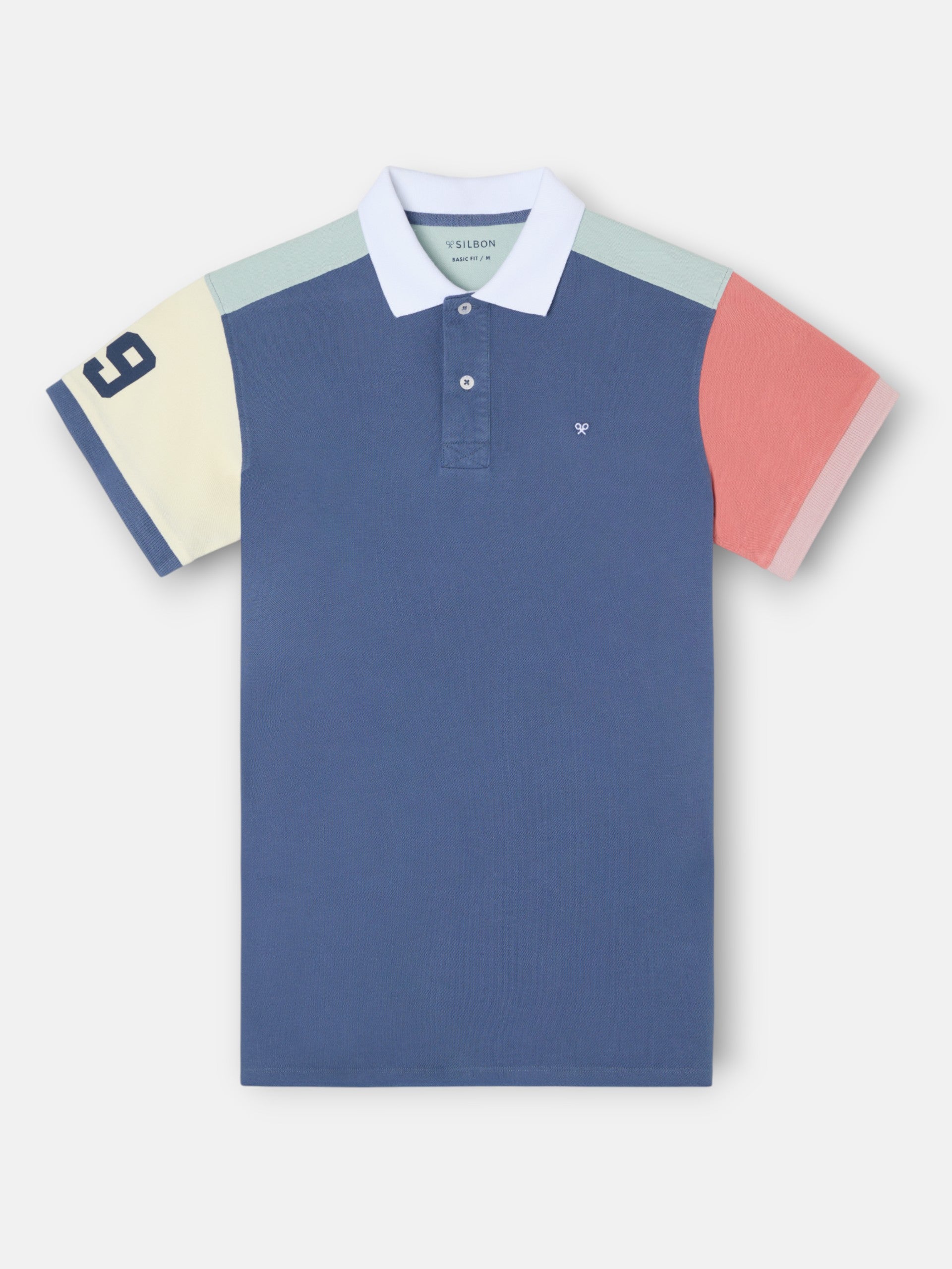 Polo manga corta ribete multicolor azul marino