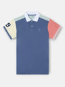 Polo de manga curta com debrum multicolor azul-marinho