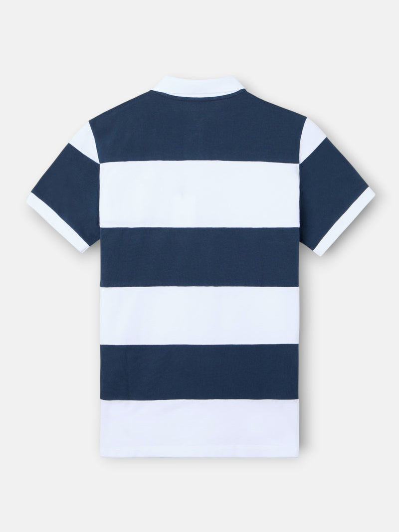 Polo de manga curta com riscas largas azul-marinho
