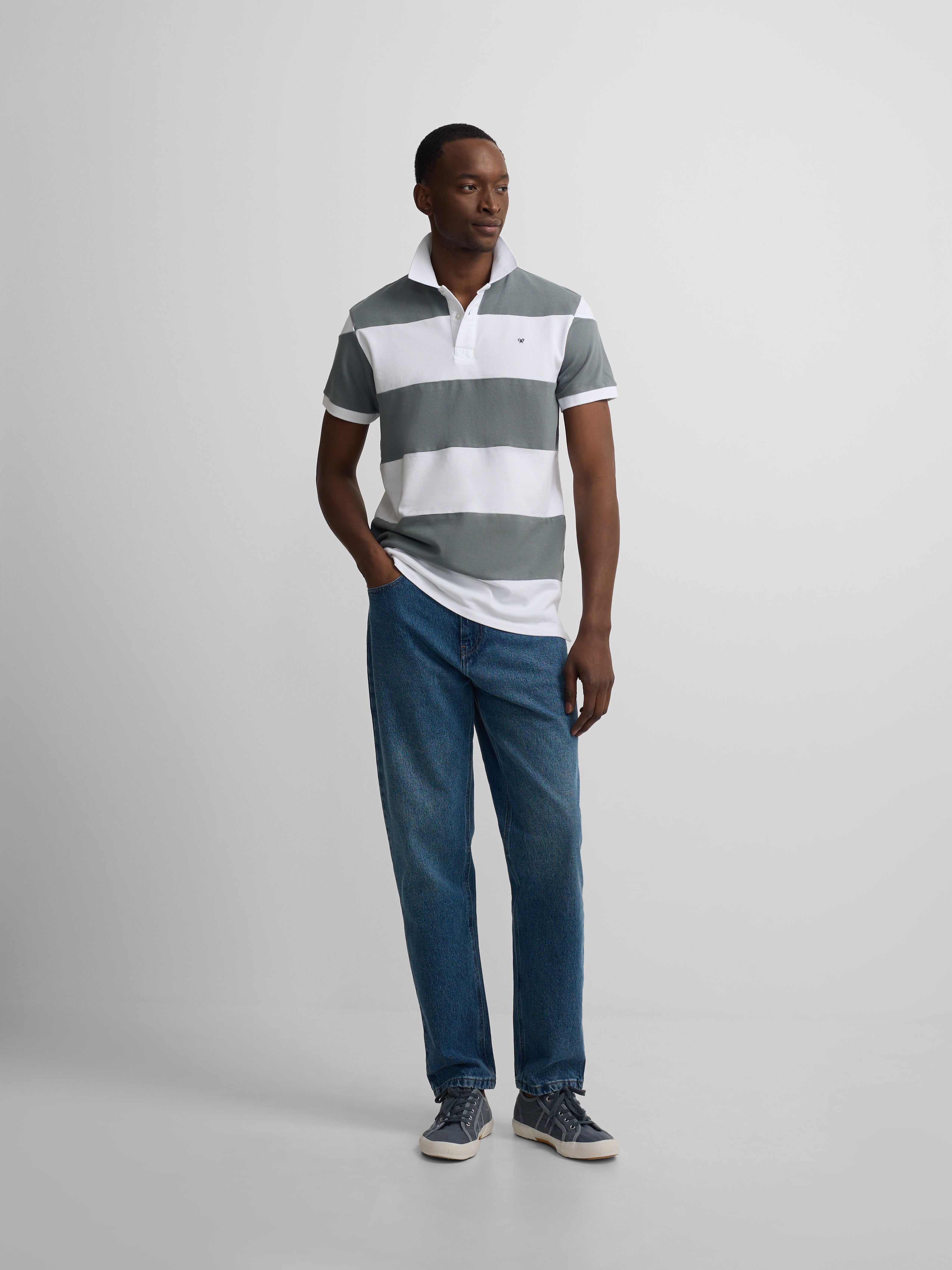 Polo manga corta rayas anchas azul petroleo